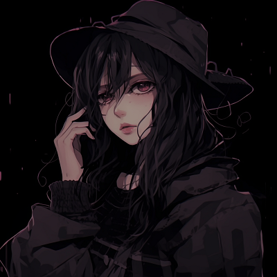 Image For Post | Close-up of a female anime character illustrating a dark art style, emphasized by the use of bold lines and high contrast. dark aesthetic anime pfp girl illustrations - [Dark Aesthetic Anime PFP Collection](https://hero.page/pfp/dark-aesthetic-anime-pfp-collection)