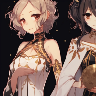 Image For Post | Three characters in royal outfits, expressive use of gold accents, elegant and regal vibe. trio pfp matching for girls pfp for discord. - [trio pfp matching, aesthetic matching pfp ideas](https://hero.page/pfp/trio-pfp-matching-aesthetic-matching-pfp-ideas)