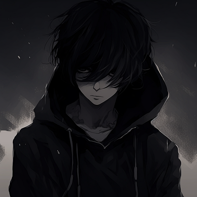 Image For Post | Character rendered in obsidian hues, heavy shadows and limited color palette. anime pfp in dark aesthetic mood pfp for discord. - [anime pfp dark aesthetic Collection](https://hero.page/pfp/anime-pfp-dark-aesthetic-collection)