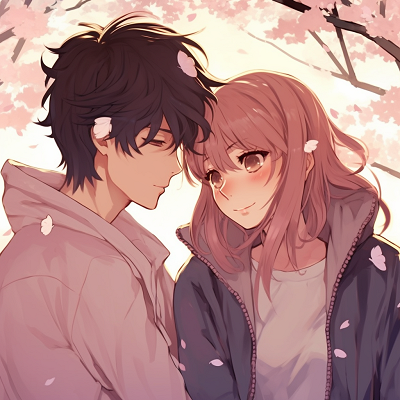 Image For Post | A couple under the cherry blossoms, gentle sunlight highlighting their features with pastel pink petals fluttering. romantic couple anime matching pfp pfp for discord. - [Couple Anime Matching PFP Inspiration](https://hero.page/pfp/couple-anime-matching-pfp-inspiration)