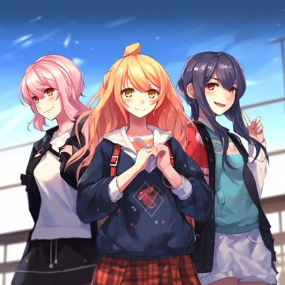 Image For Post | Three vibrant female anime characters, showcasing varied expressions and dynamic poses. girl anime trio pfp pfp for discord. - [Anime Trio PFP](https://hero.page/pfp/anime-trio-pfp)