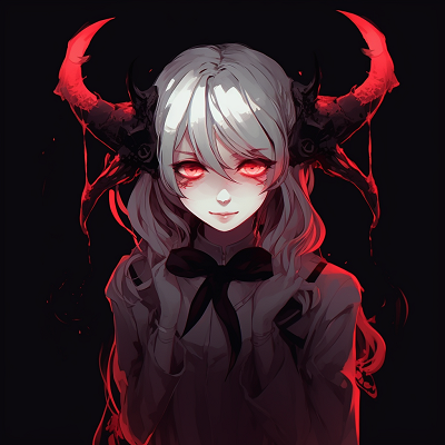 Image For Post | Close-up shot of a demonic anime girl's eyes, strong contrast of sharp red eyes against dark backgrounds. girls' demonic anime pfp pfp for discord. - [demonic anime pfp](https://hero.page/pfp/demonic-anime-pfp)
