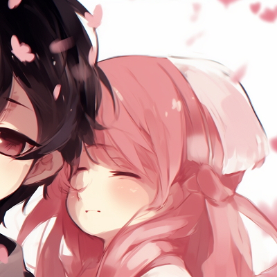 Image For Post | Two characters under cherry blossom trees, blushing cheeks and fluttering petals. cool memcchi matching pfp pfp for discord. - [memcchi matching pfp, aesthetic matching pfp ideas](https://hero.page/pfp/memcchi-matching-pfp-aesthetic-matching-pfp-ideas)