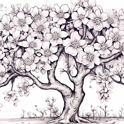 Image For Post Hand drawn Sketch of a Blooming Tree - Wallpaper