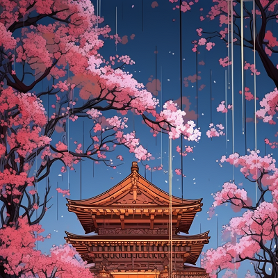 Image For Post | Cherry blossoms surrounding a traditional shrine; anime style with bold outlines and detailed petal work. phone art wallpaper - [Sacred Shrines Anime Art Wallpapers: HD Manga, Epic Fan Art](https://hero.page/wallpapers/sacred-shrines-anime-art-wallpapers:-hd-manga-epic-fan-art)