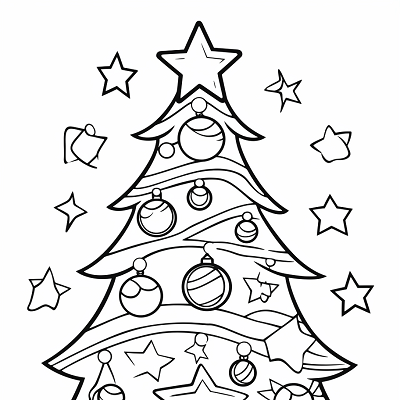 Image For Post Christmas Tree Ornamented with Stars - Printable Coloring Page