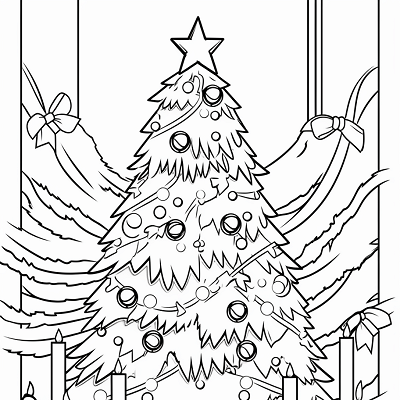 Image For Post Garlands and Candles on Christmas Tree - Printable Coloring Page