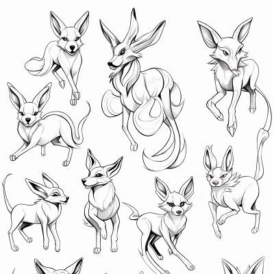 Image For Post | Depictions of Eevee Evolutions in motion; dynamic lines and lively forms. printable coloring page, black and white, free download - [Eevee Evolutions Coloring Sheet Pokemon Pages, Adult & Kids Fun](https://hero.page/coloring/eevee-evolutions-coloring-sheet-pokemon-pages-adult-and-kids-fun)
