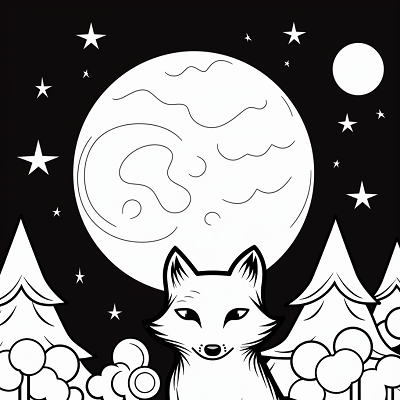 Image For Post Nighttime Fox Under the Stars - Printable Coloring Page