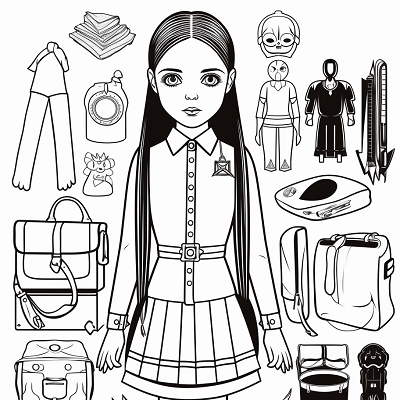Image For Post Wednesday Addams with Her Iconic Props - Wallpaper