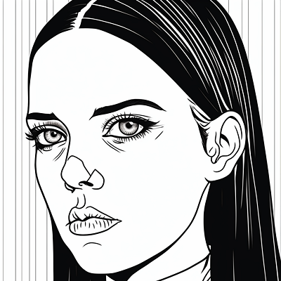Image For Post | Close-up sketch of Wednesday Addams; minimal details and clean lines. printable coloring page, black and white, free download - [Wednesday Addams Coloring Pages ](https://hero.page/coloring/wednesday-addams-coloring-pages-kids-and-adult-relaxation)