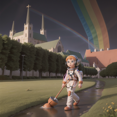 Image For Post Anime, cathedral, astronaut, book, drought, rainbow, HD, 4K, AI Generated Art