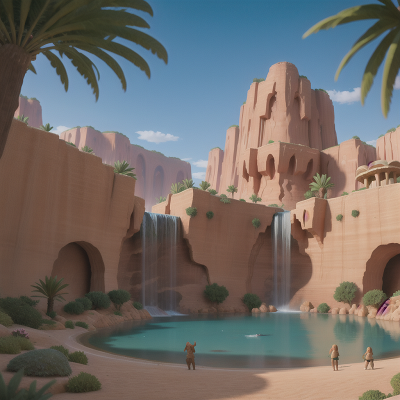 Image For Post Anime, force field, desert oasis, sword, shield, waterfall, HD, 4K, AI Generated Art