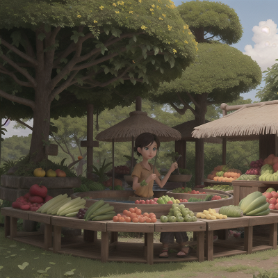 Image For Post Anime, jungle, fruit market, farmer, confusion, fountain, HD, 4K, AI Generated Art