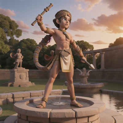 Image For Post Anime, fountain, statue, ancient scroll, tribal warriors, sunrise, HD, 4K, AI Generated Art
