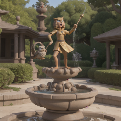 Image For Post Anime, fountain, anger, teleportation device, statue, owl, HD, 4K, AI Generated Art
