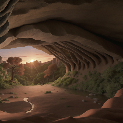 Image For Post Anime, forest, sunrise, drought, cave, desert, HD, 4K, AI Generated Art