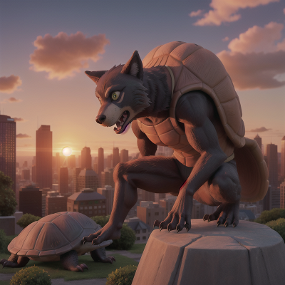 Image For Post Anime, skyscraper, force field, werewolf, turtle, sunset, HD, 4K, AI Generated Art