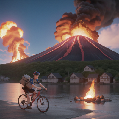 Image For Post Anime, tsunami, seafood restaurant, bicycle, volcano, police officer, HD, 4K, AI Generated Art