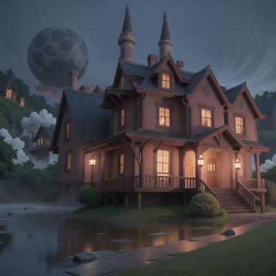 Image For Post Anime, haunted mansion, ogre, fog, train, moonlight, HD, 4K, AI Generated Art