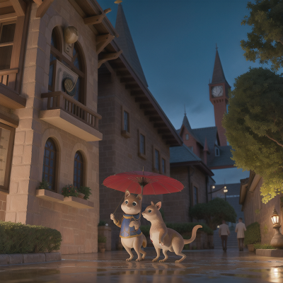 Image For Post Anime, knights, clock, kangaroo, umbrella, fountain, HD, 4K, AI Generated Art