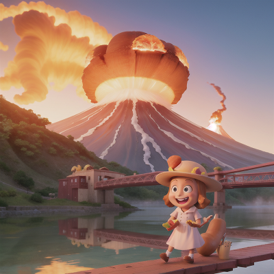 Image For Post Anime, laughter, hot dog stand, bridge, hat, volcano, HD, 4K, AI Generated Art