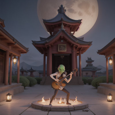 Image For Post Anime, teleportation device, temple, alien, violin, anger, HD, 4K, AI Generated Art