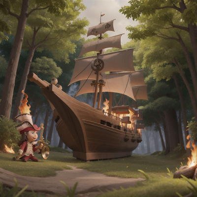 Image For Post Anime, saxophone, forest, fire, pirate ship, suspicion, HD, 4K, AI Generated Art