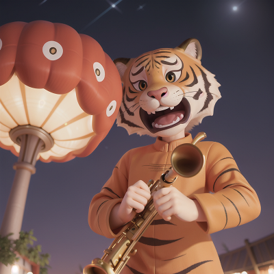 Image For Post Anime, meteor shower, saxophone, tiger, market, laughter, HD, 4K, AI Generated Art