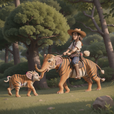 Image For Post Anime, samurai, elephant, forest, cowboys, tiger, HD, 4K, AI Generated Art