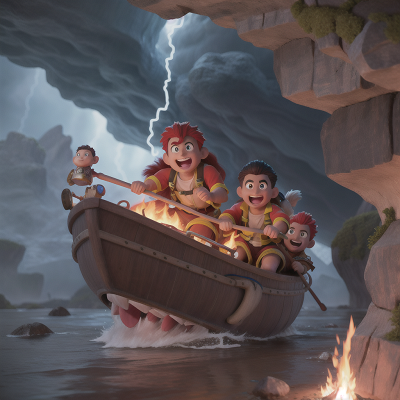 Image For Post Anime, troll, firefighter, storm, cavemen, boat, HD, 4K, AI Generated Art