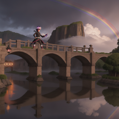 Image For Post Anime, romance, fog, bridge, ninja, rainbow, HD, 4K, AI Generated Art