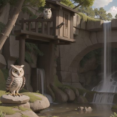 Image For Post Anime, waterfall, key, owl, sword, drought, HD, 4K, AI Generated Art