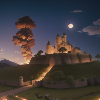 Image For Post Anime, drought, castle, volcano, farm, moonlight, HD, 4K, AI Generated Art