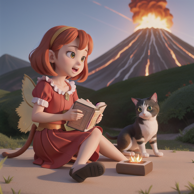 Image For Post Anime, joy, volcano, book, cat, fairy, HD, 4K, AI Generated Art