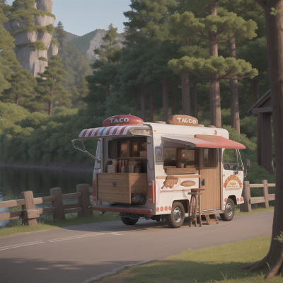 Image For Post Anime, taco truck, bridge, forest, vikings, bicycle, HD, 4K, AI Generated Art