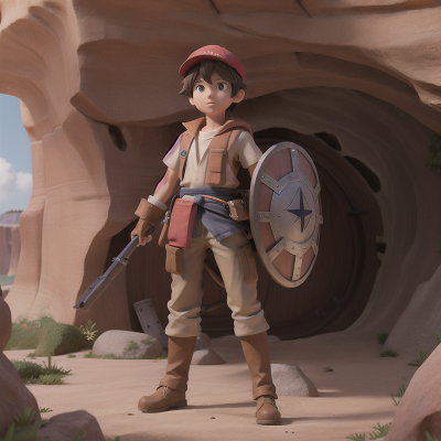 Image For Post Anime, teleportation device, hat, mechanic, shield, cave, HD, 4K, AI Generated Art