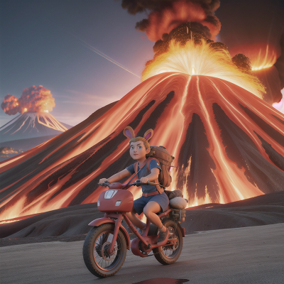 Image For Post Anime, volcanic eruption, bicycle, island, volcano, rabbit, HD, 4K, AI Generated Art