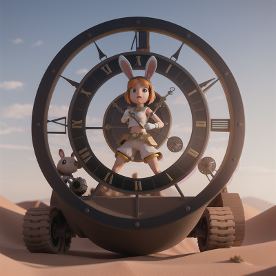 Image For Post Anime, clock, rabbit, desert, tank, cyborg, HD, 4K, AI Generated Art