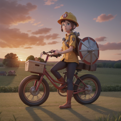 Image For Post Anime, bicycle, farm, firefighter, shield, sunset, HD, 4K, AI Generated Art