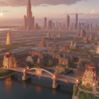 Image For Post Anime, fox, futuristic metropolis, sunrise, bridge, treasure chest, HD, 4K, AI Generated Art