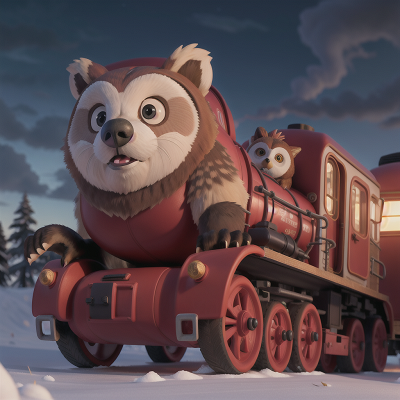Image For Post Anime, sled, bear, owl, storm, train, HD, 4K, AI Generated Art