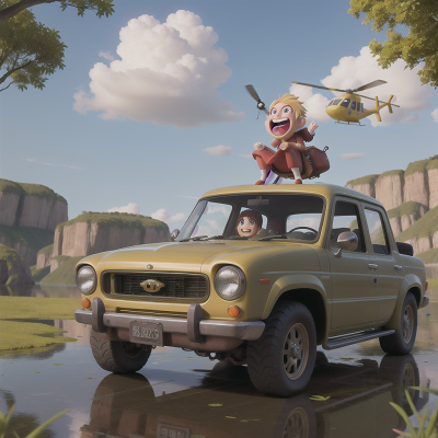 Image For Post Anime, car, helicopter, clock, laughter, swamp, HD, 4K, AI Generated Art