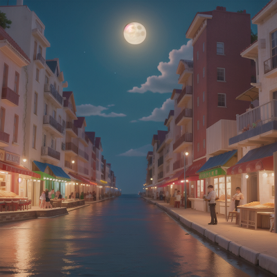 Image For Post Anime, beach, bakery, police officer, pizza, moonlight, HD, 4K, AI Generated Art