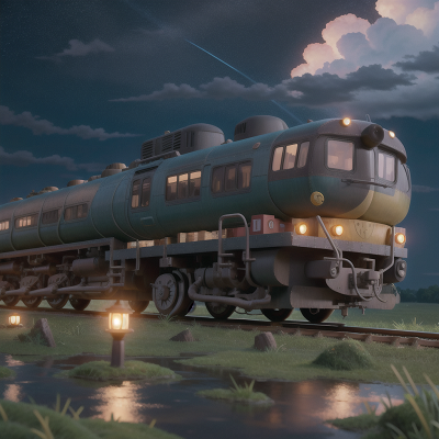 Image For Post Anime, stars, airplane, train, storm, swamp, HD, 4K, AI Generated Art