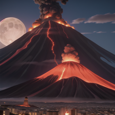 Image For Post Anime, suspicion, volcano, hero, city, moonlight, HD, 4K, AI Generated Art