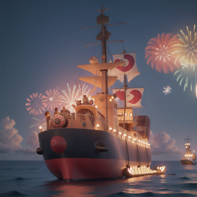 Image For Post Anime, submarine, tractor, pirate ship, turtle, fireworks, HD, 4K, AI Generated Art