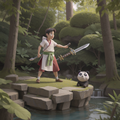 Image For Post Anime, chef, enchanted forest, sword, swimming, panda, HD, 4K, AI Generated Art