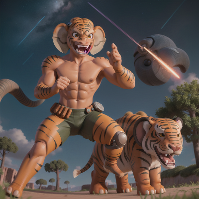 Image For Post Anime, cyborg, elephant, sabertooth tiger, troll, meteor shower, HD, 4K, AI Generated Art