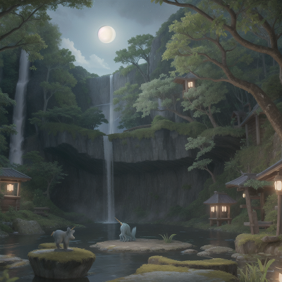 Image For Post Anime, moonlight, swamp, fish, unicorn, waterfall, HD, 4K, AI Generated Art